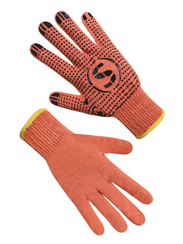 Рукавички трикотажні помаранчеві з ПВХ крапкою SEVEN 74210